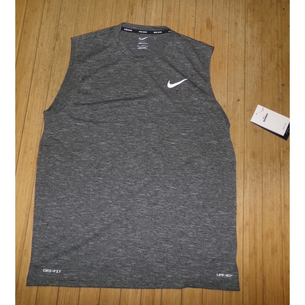 Nike Swim Mens Dri-FIT UPF 40+ Heather Rash Guard Sleeveless Shirt Gray Medium